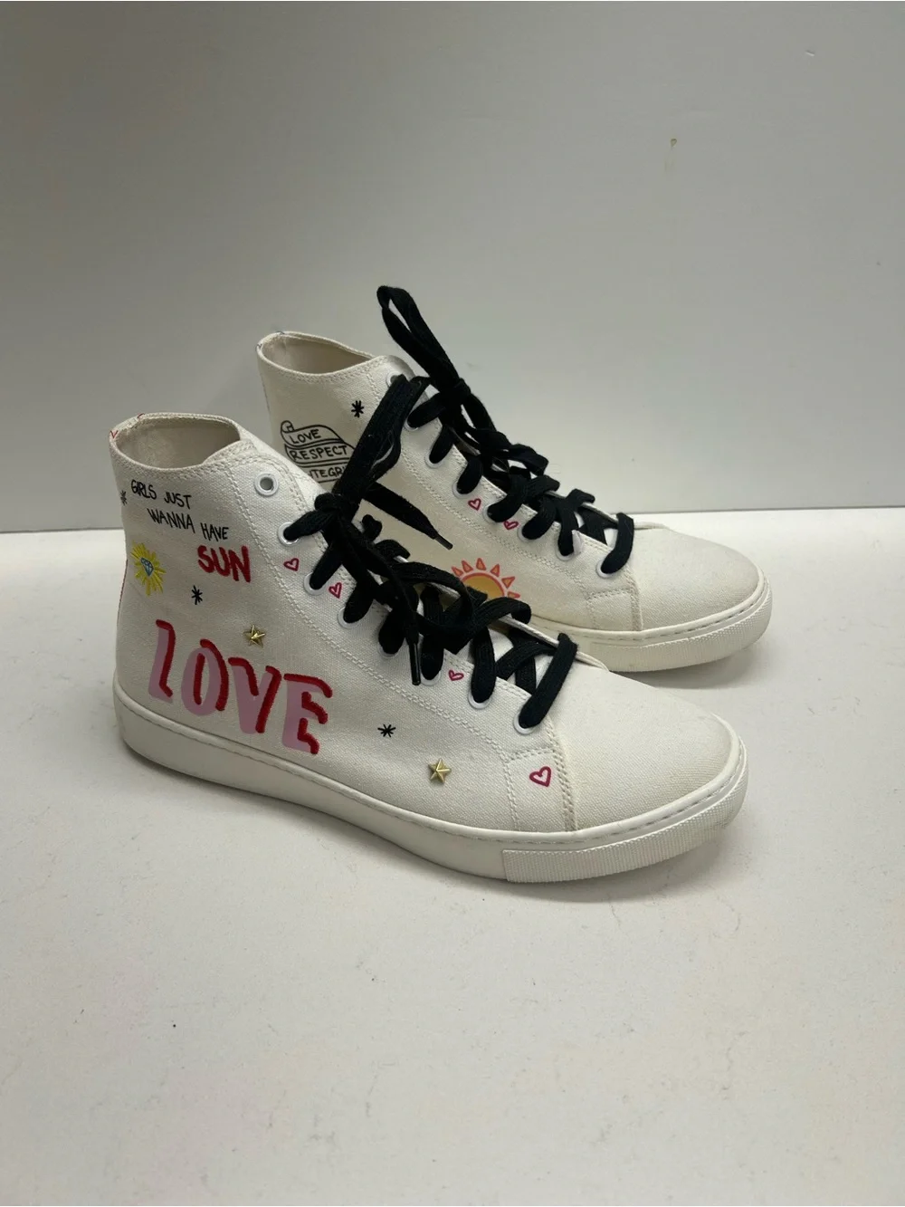 Aldo High-Top‎ Sneakers with Good Vibes Pink 'LOVE' Graphic Size 10